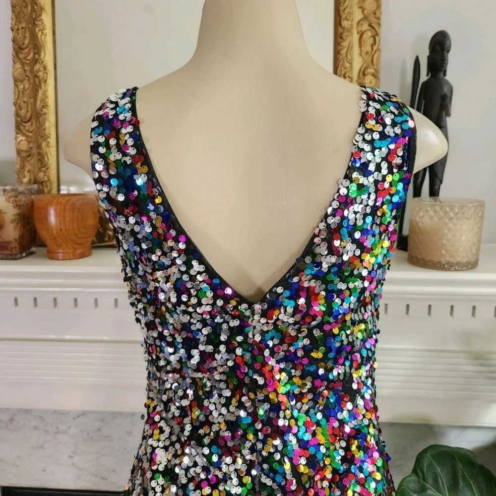 Lulus Silver Sequin Mini Dress Stretch Bodycon Party Indie Sleaze Size Medium - Picture 6 of 6